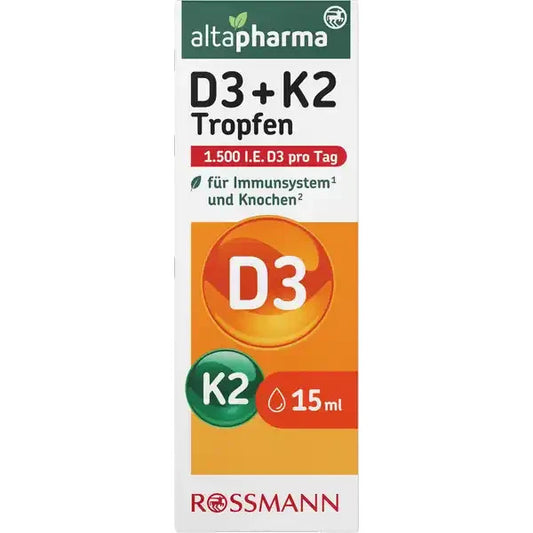 Altapharma Vitamin D3 + K2 Tropfen, 1500 I.E. pro Tag, für Immunsystem, neu&ovp