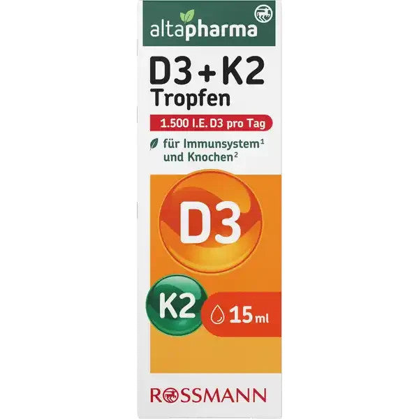 Altapharma Vitamin D3 + K2 Tropfen, 1500 I.E. pro Tag, für Immunsystem, neu&ovp