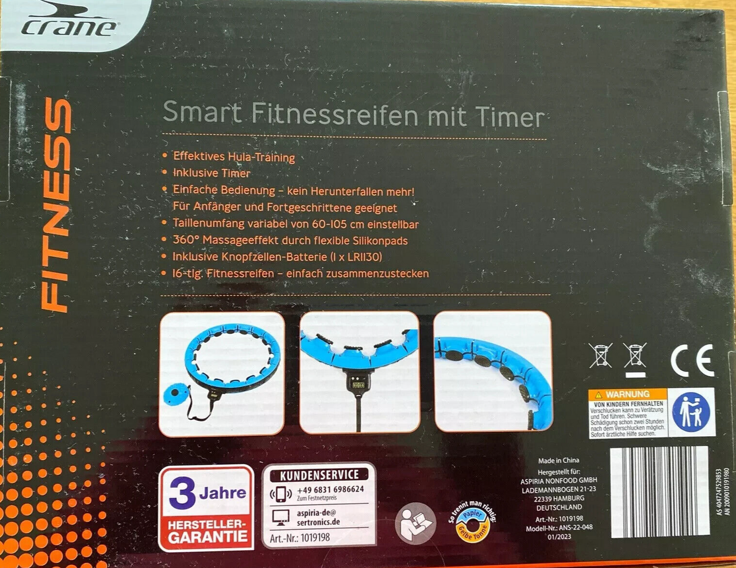 Viedais fitnesa stīpa ar taimeri, vingrošanai ar vingrošanas stīpu, vidukļa apkārtmērs 60–105 cm, jauns un oriģinālajā iepakojumā