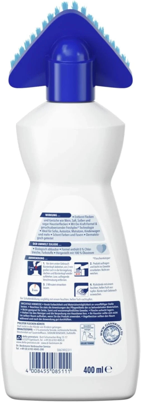 Dr. Beckmann polsterējuma/dīvānu/matraču/automašīnas traipu birste, 400 ml, jauna un aizzīmogota