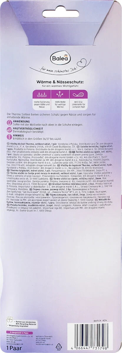 Balea Einlegesohlen Thermo Gr. 40/41 (1 Paar), 100% Wolle, Ali-ISO-Schicht, neu