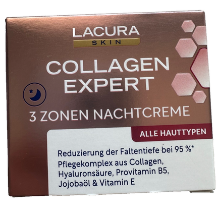 LACURA Skin Collagen Expert, 3 zonu nakts krēms, visiem ādas tipiem, 50ml, jauns un iesaiņots