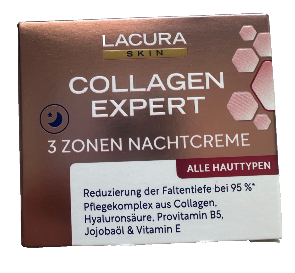 LACURA Skin Collagen Expert, 3 zonu nakts krēms, visiem ādas tipiem, 50ml, jauns un iesaiņots