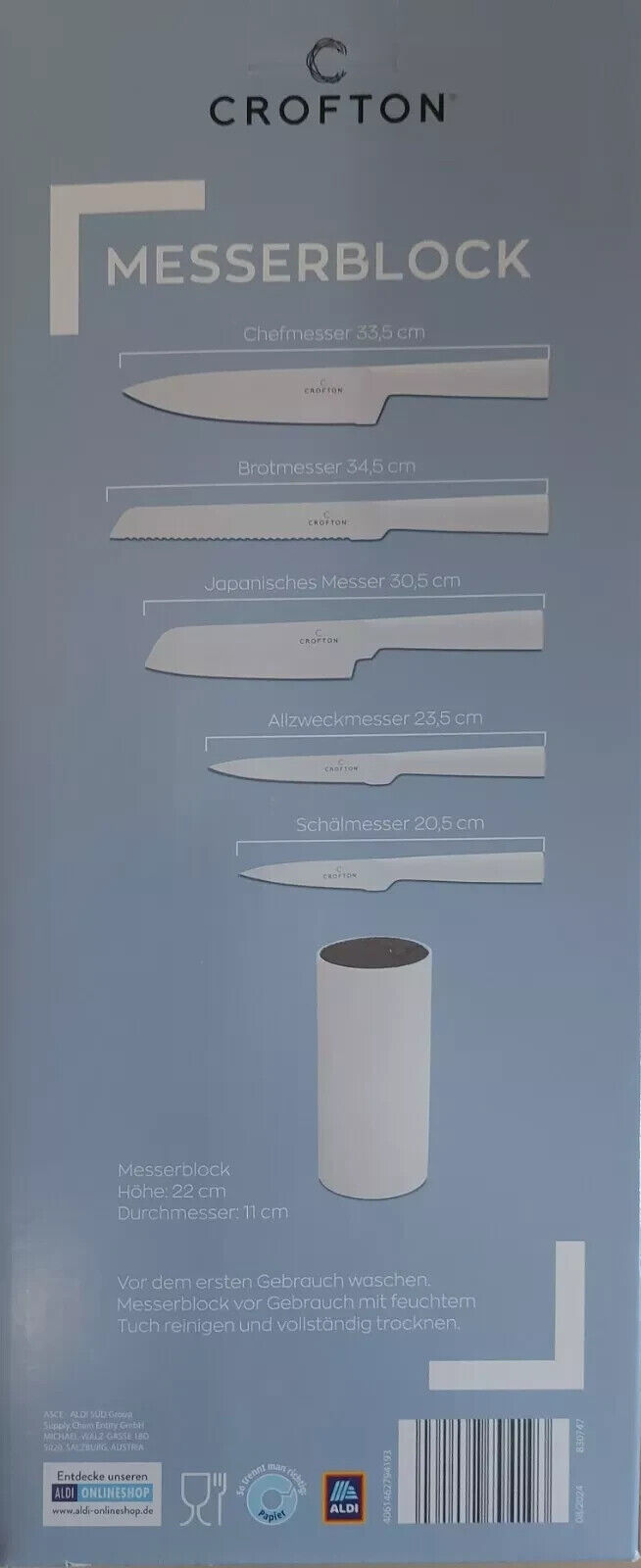 Crofton Messerblock Set, weiß, mit 5 hochwertigen Messern, neu&ovp