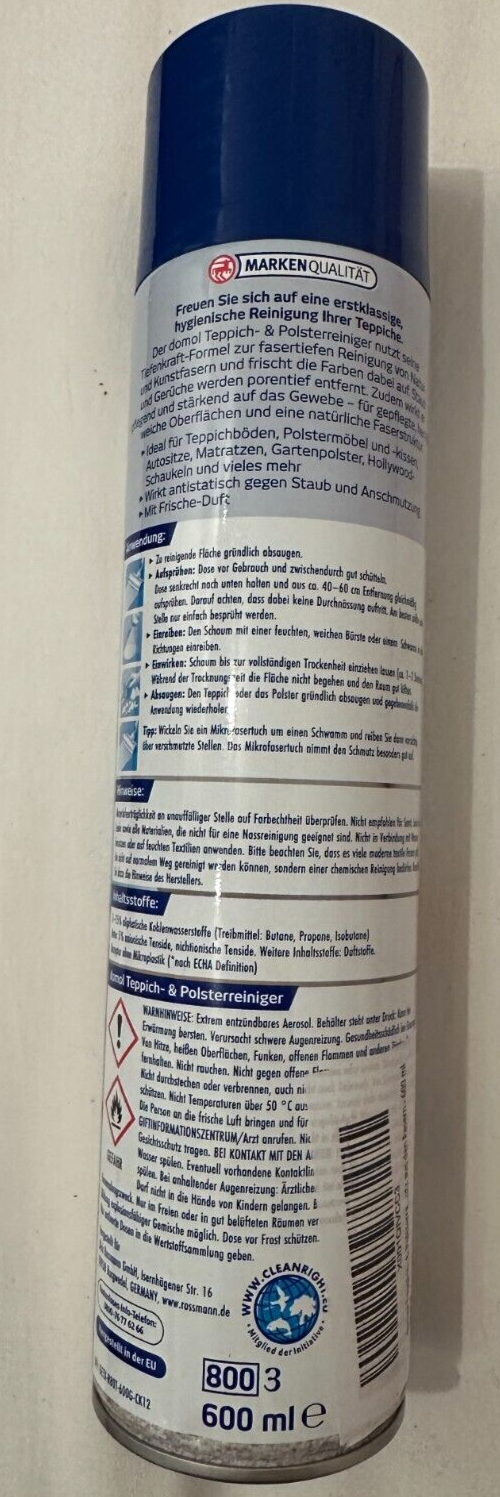 DOMOL paklāju un mīksto mēbeļu tīrīšanas līdzeklis, 600 ml, jauns un oriģināls iepakojums