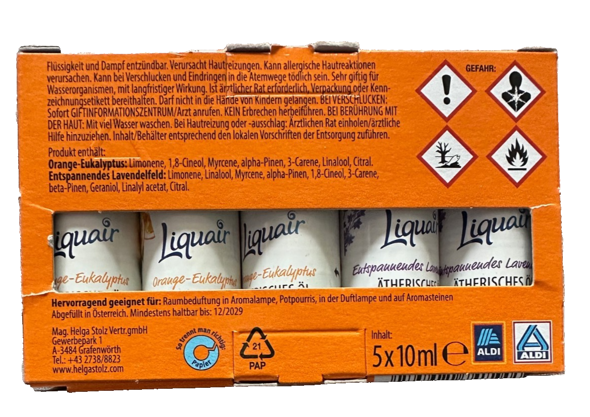 Liquair Ätherische Öle, Orange-Eukalyptus-Laven, 5er Set, f. Diffuser/Aromalampe