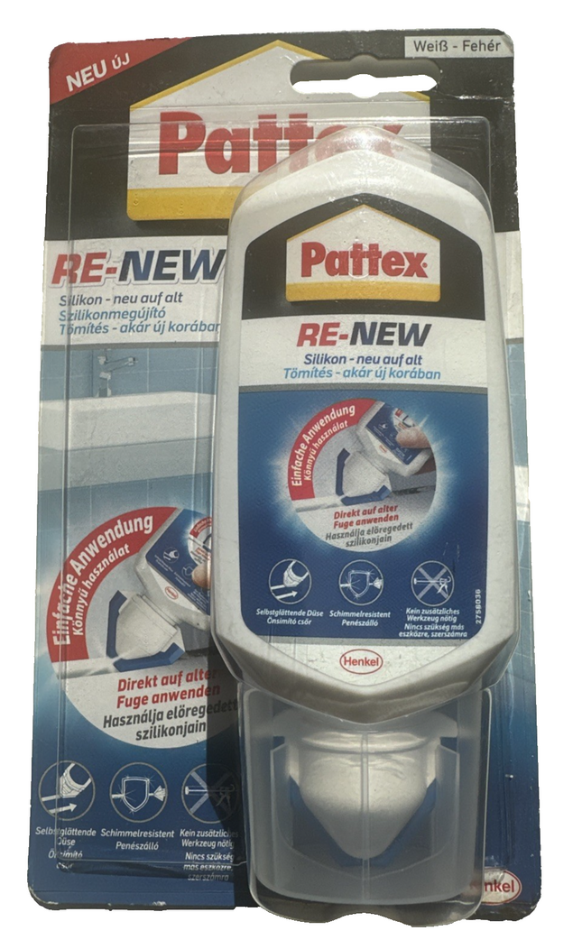 Pattex RE-NEW jauna šuve, balts silikons, tieši uz vecās šuves, 80 ml, jauna un noslēgta