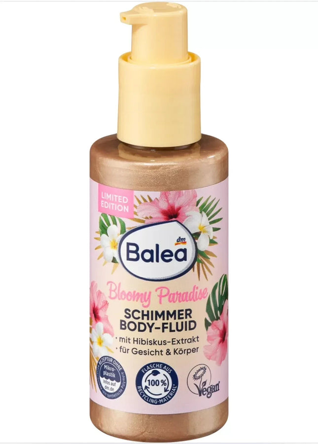 Balea Bloomy Paradise Shimmer ķermeņa fluīds, 75 ml, jauns un iesaiņots iepakojumā
