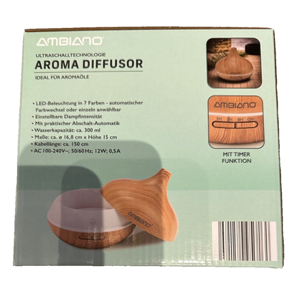 AMBIANO ultraskaņas aromdifuzors, LED apgaismojums, taimeris, jauns un noslēgts
