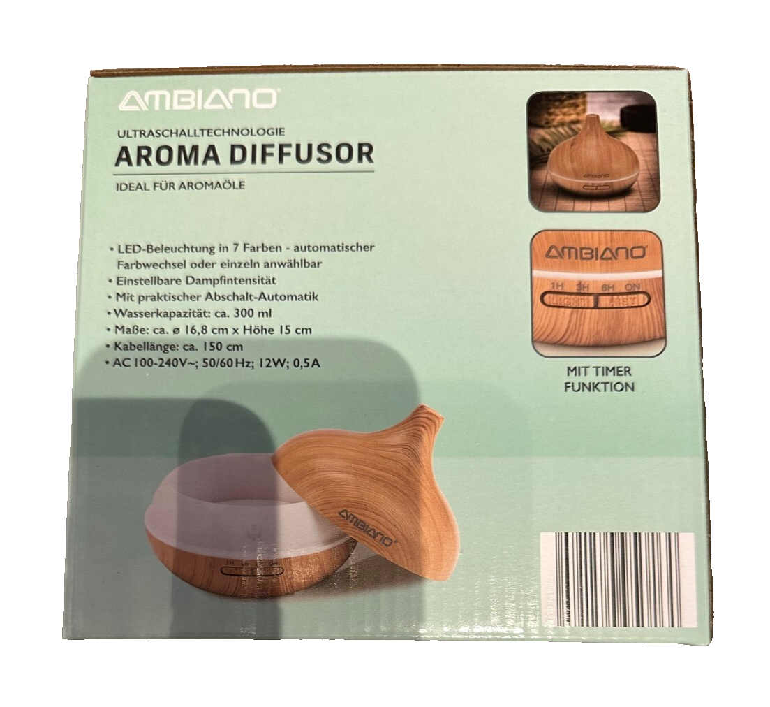 AMBIANO Ultraschall-Aroma-Diffusor, LED Beleuchtung, Timer, neu&ovp