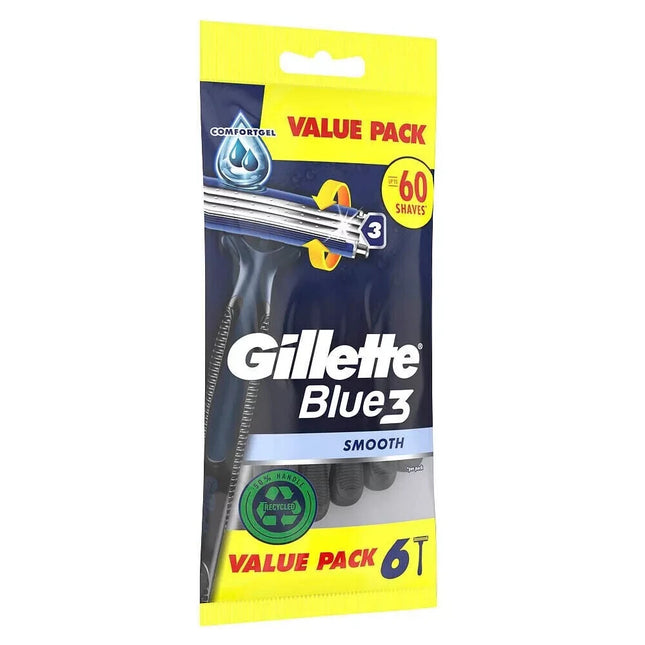 Gillette Blue 3 Smooth, vienreizējās lietošanas skuvekļi, 1x6 gab., jauni un aizzīmogoti