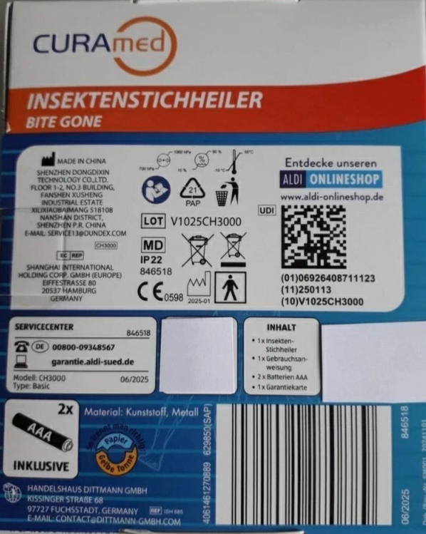 CuraMed Insektenstichheiler, Weiß, Incl. Batterien, neu&ovp