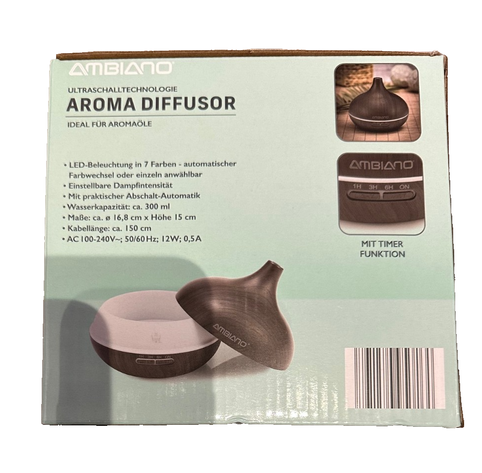 AMBIANO Ultraschall-Aroma-Diffusor, LED Beleuchtung, Timer, neu&ovp