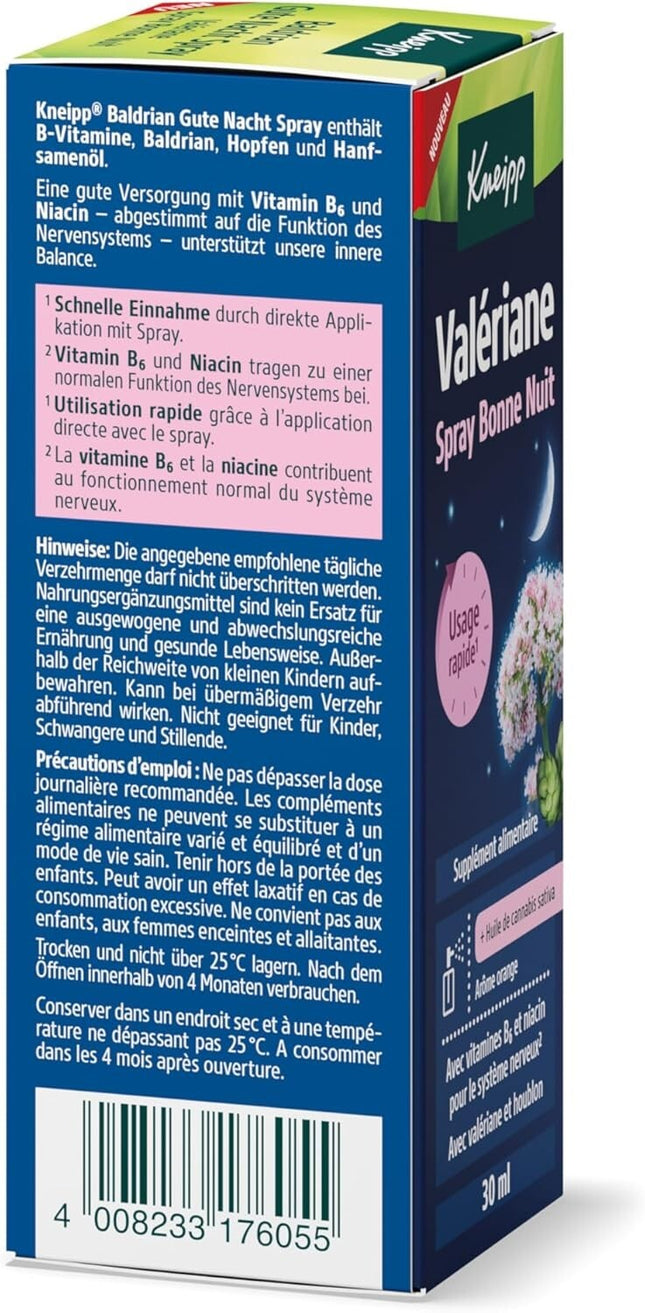 Kneipp Valerian Good Night Spray - ar Cannabis Sativa eļļu, 30ml, jauns un iepakojumā