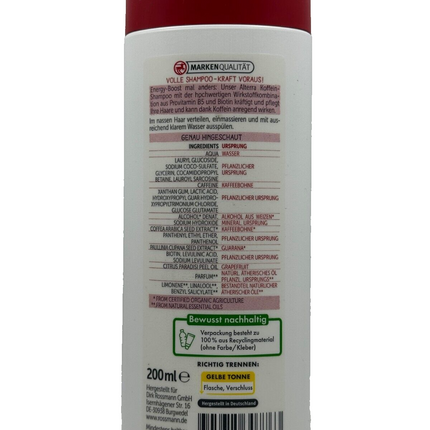 Alterra Natural Cosmetics kofeīna šampūns ar biotīnu un kofeīnu, vegāns, 200 ml, jauns