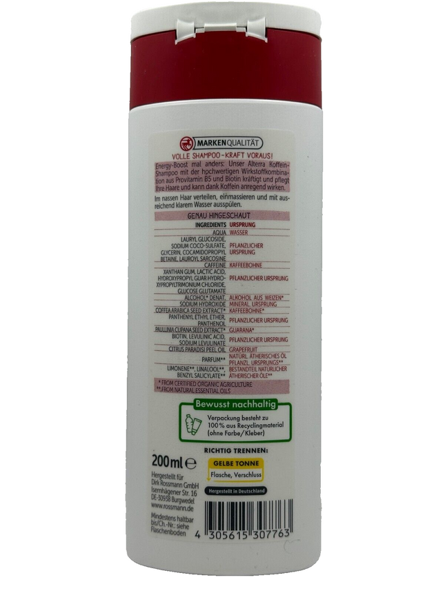 شامبو الكافيين من ألتيرا ناتشورال كوزماتيكس، بيوتين وكافيين، نباتي، 200 مل، جديد