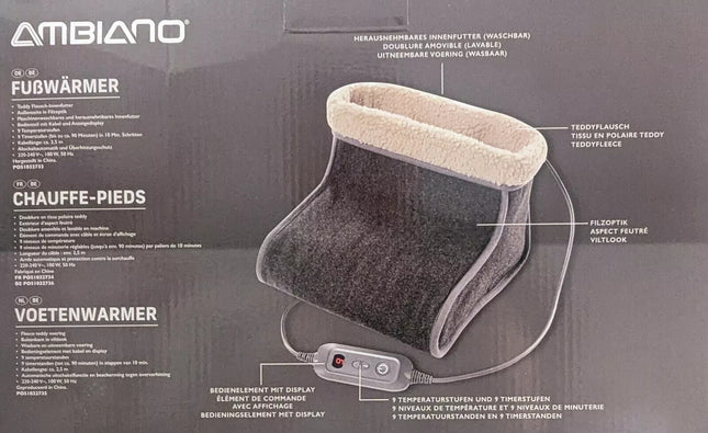 Ambiano elektriskais kāju sildītājs, 9 iestatījumi, automātiska izslēgšanās, flīsa audums, jauns