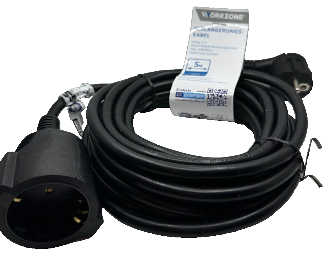 WORKZONE Gummi Verlängerungskabel, Außen Stromkabel, 5m, H05RR-F 3G, Neu