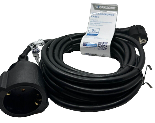 كابل تمديد مطاطي من WORKZONE، كابل طاقة خارجي، 5 أمتار، H05RR-F 3G، جديد