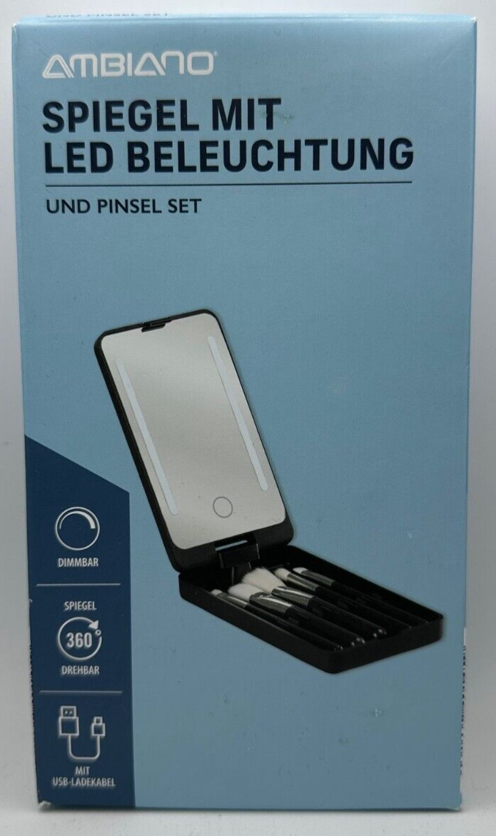 AMBIANO Faltbarer Kosmetikspiegel Pinsel Set mit LED Beleuchtung, aufladbar, Neu