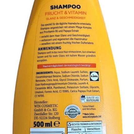 Cien augļu un vitamīnu šampūns, bez silikona, vegāns, 1 x 500ml, jauns