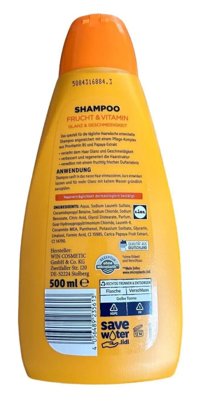 Cien augļu un vitamīnu šampūns, bez silikona, vegāns, 1 x 500ml, jauns