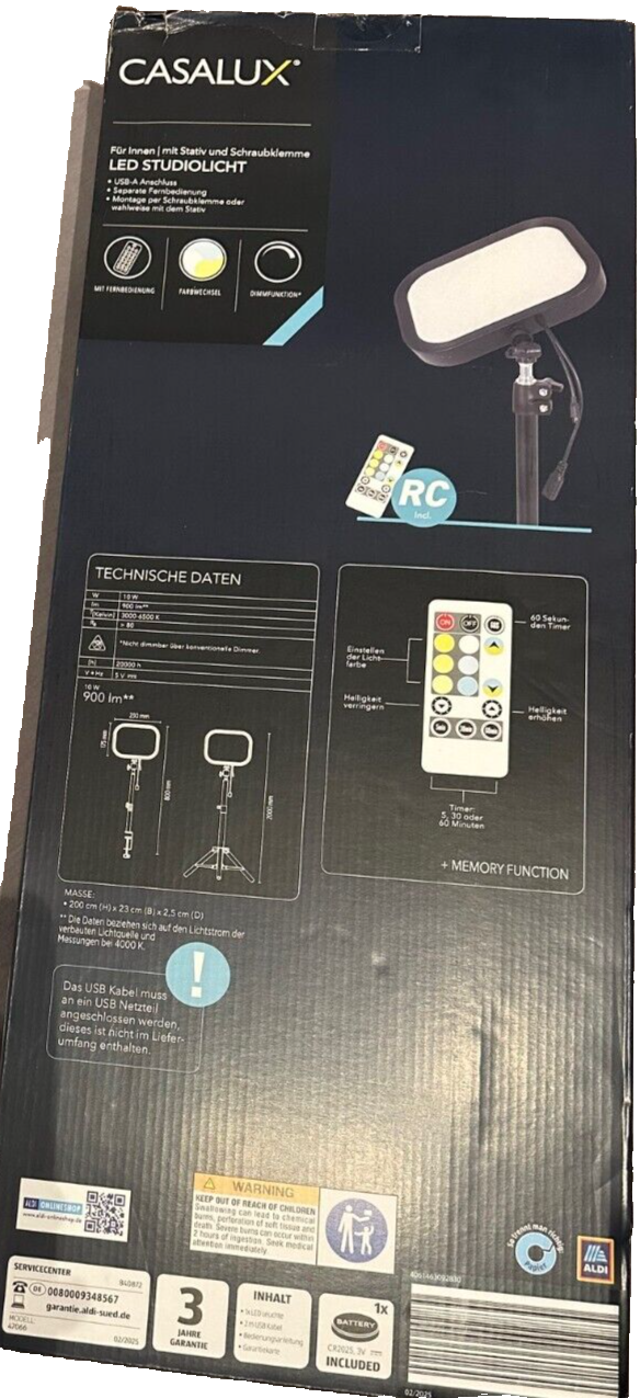 Casalux LED Studiolicht mit Stativ, Selfie Licht, Streaming Licht, neu&ovp