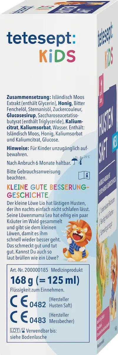 tetesept bērnu klepus sīrups ar medu un Islandes sūnām, 125 ml, jauns un noslēgts
