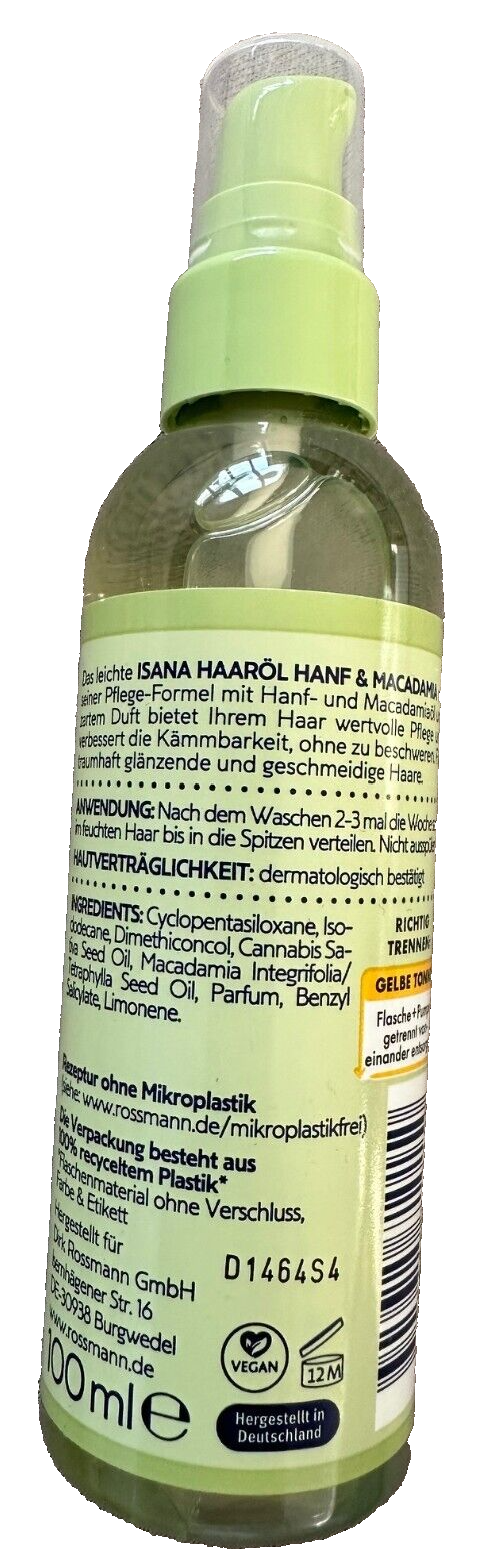 ISANA matu eļļa ar kaņepēm un makadāmijas sēklām, 1 x 100 ml, jauna un inovatīva