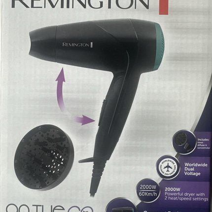 Remington ceļojumu matu fēns, 2000 W, salokāms matu fēns ar difuzoru, jauns un aizzīmogotā iepakojumā