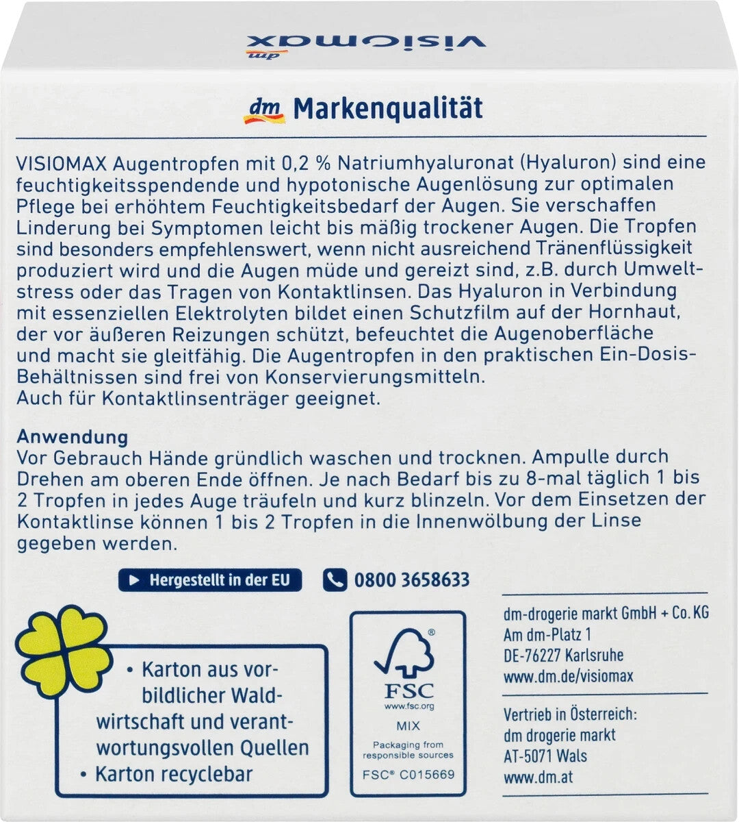 VISIOMAX Augentropfen mit 0,2% Hyaluron, ohne Konservierungsmittel, 1x15 St, neu