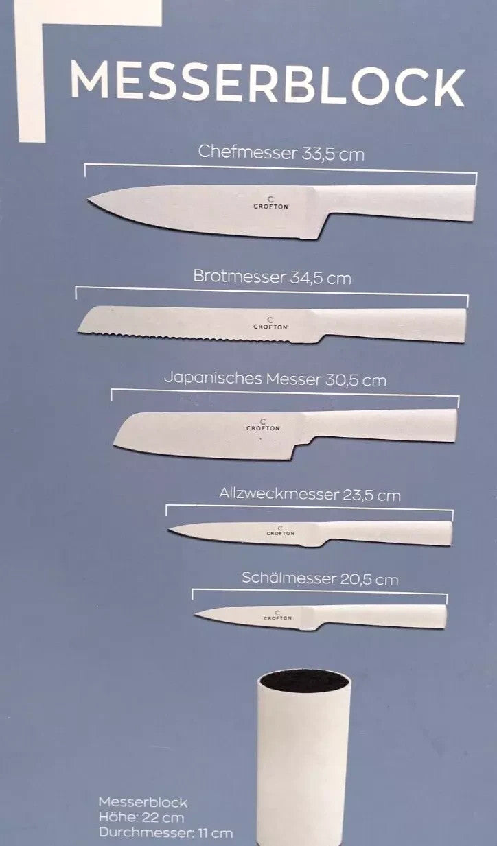 Crofton Messerblock Set, weiß, mit 5 hochwertigen Messern, neu&ovp