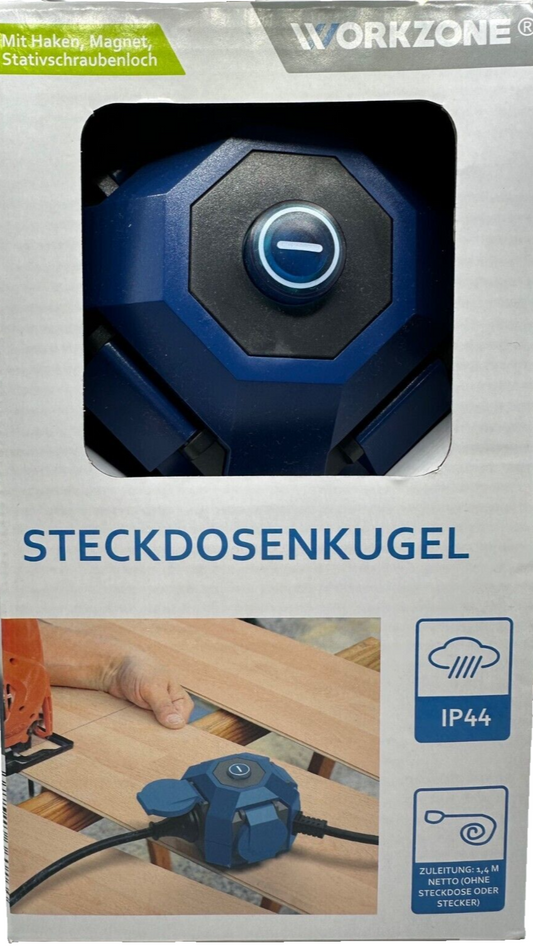 Steckdosenkugel WORKZONE, 4-fach für Innen und Außen, Neu, OVP