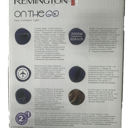 Remington ceļojumu matu fēns, 2000 W, salokāms matu fēns ar difuzoru, jauns un aizzīmogotā iepakojumā