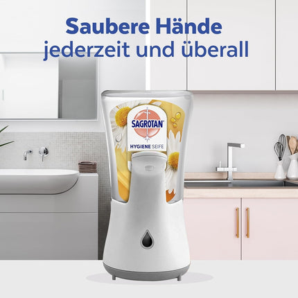 SAGROTAN bezkontakta dozators, baltas + kumelīšu aromāta šķidrās ziepes, 250 ml, jauns un noslēgts