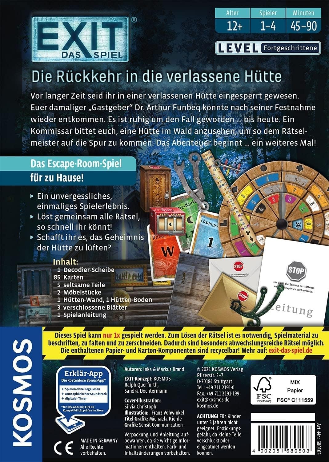 EXIT®-Das Spiel: Die Rückkehr in die verlassene Hütte, 1-4 Spieler ab 12 Jahre
