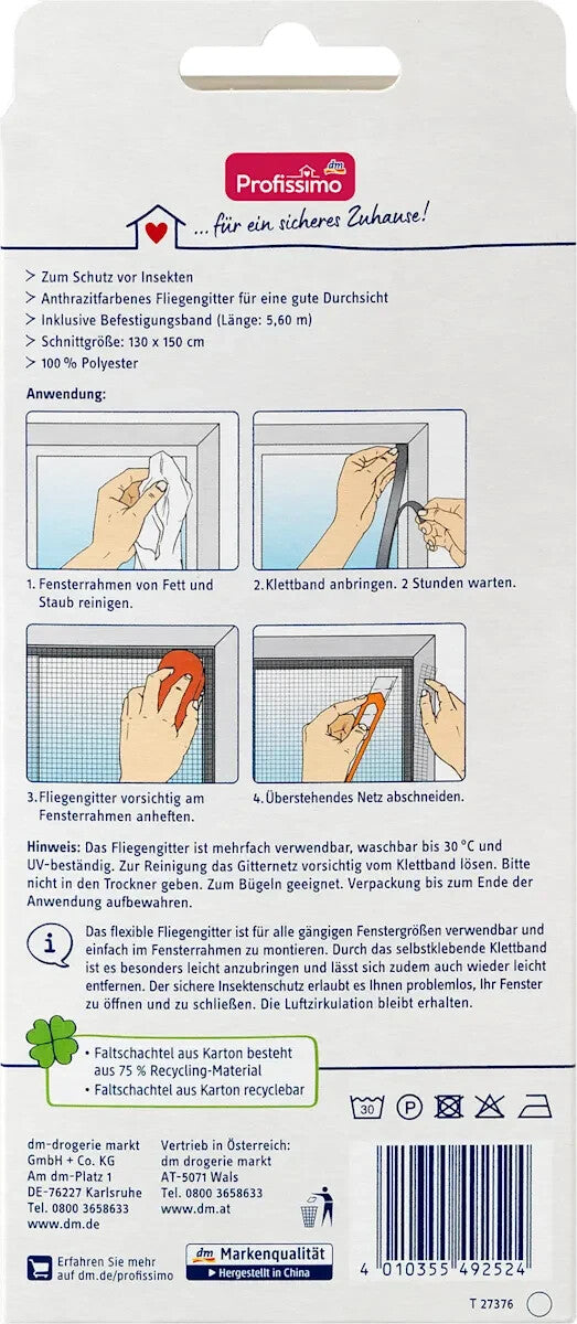 Profissimo Fliegengitter, Anthazit, 130x150cm, Klebeklettband, zuschneidbar, neu