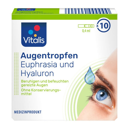 Vitalis acu pilieni, eifrāze un hialuronskābe, bez konservantiem, 1 x 10 pilieni, jauni