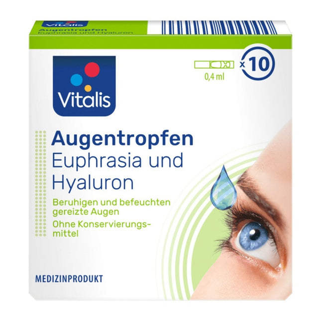 Vitalis acu pilieni, eifrāze un hialuronskābe, bez konservantiem, 1 x 10 pilieni, jauni