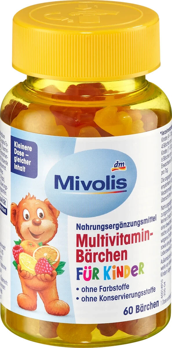 Mivolis multivitamīnu lācīši bērniem, augļu želejkonfektes, 60 gabali, 120 g, jaunas un aizzīmogotas
