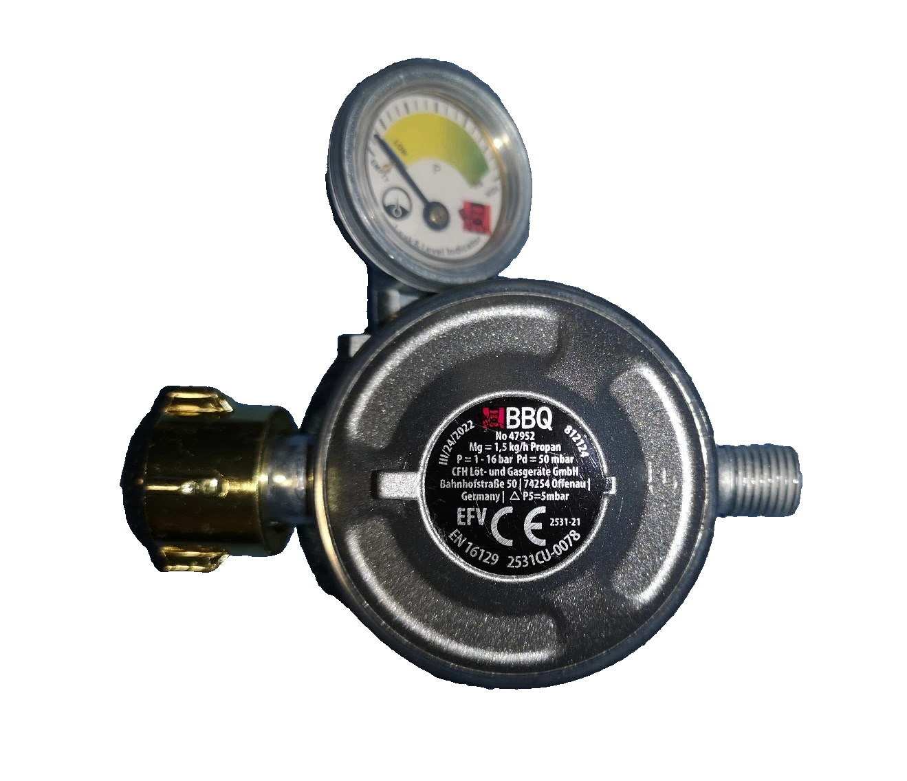 BBQ Gasdruckregler 50mBar, Strömungswächter, Drehbare Füllstandsanzeige, neu&ovp