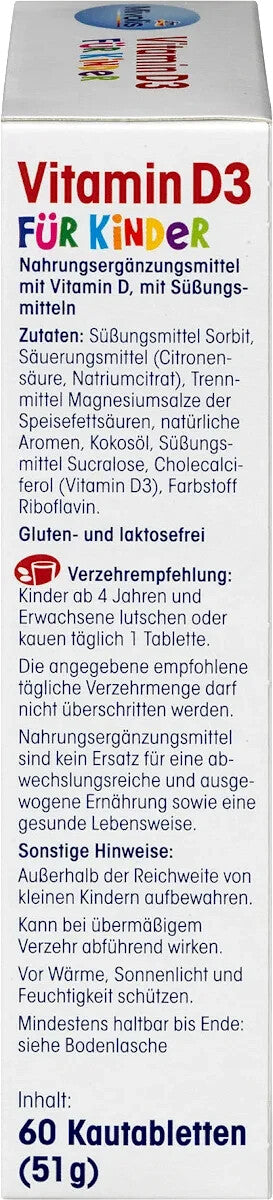 Mivolis Vitamin D3 für Kinder, Kautabletten 60 St., 51 g, neu&ovp