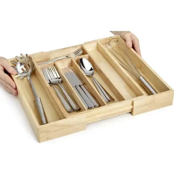 صندوق أدوات المائدة من IDEAS WORLD مصنوع من خشب المطاط، جديد