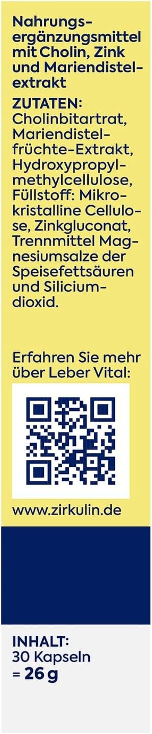 Zirkulin Leber Vital, 30 Kapseln, mit Cholin, Mariendistelfruchtextr.&Zink, ovp