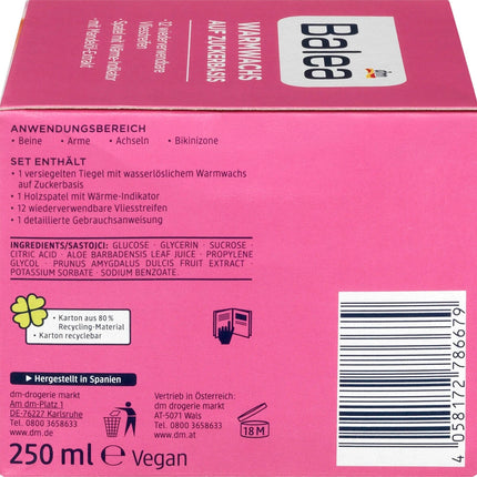 Balea cukura bāzes siltais vasks, 250 ml, jauns un aizzīmogots