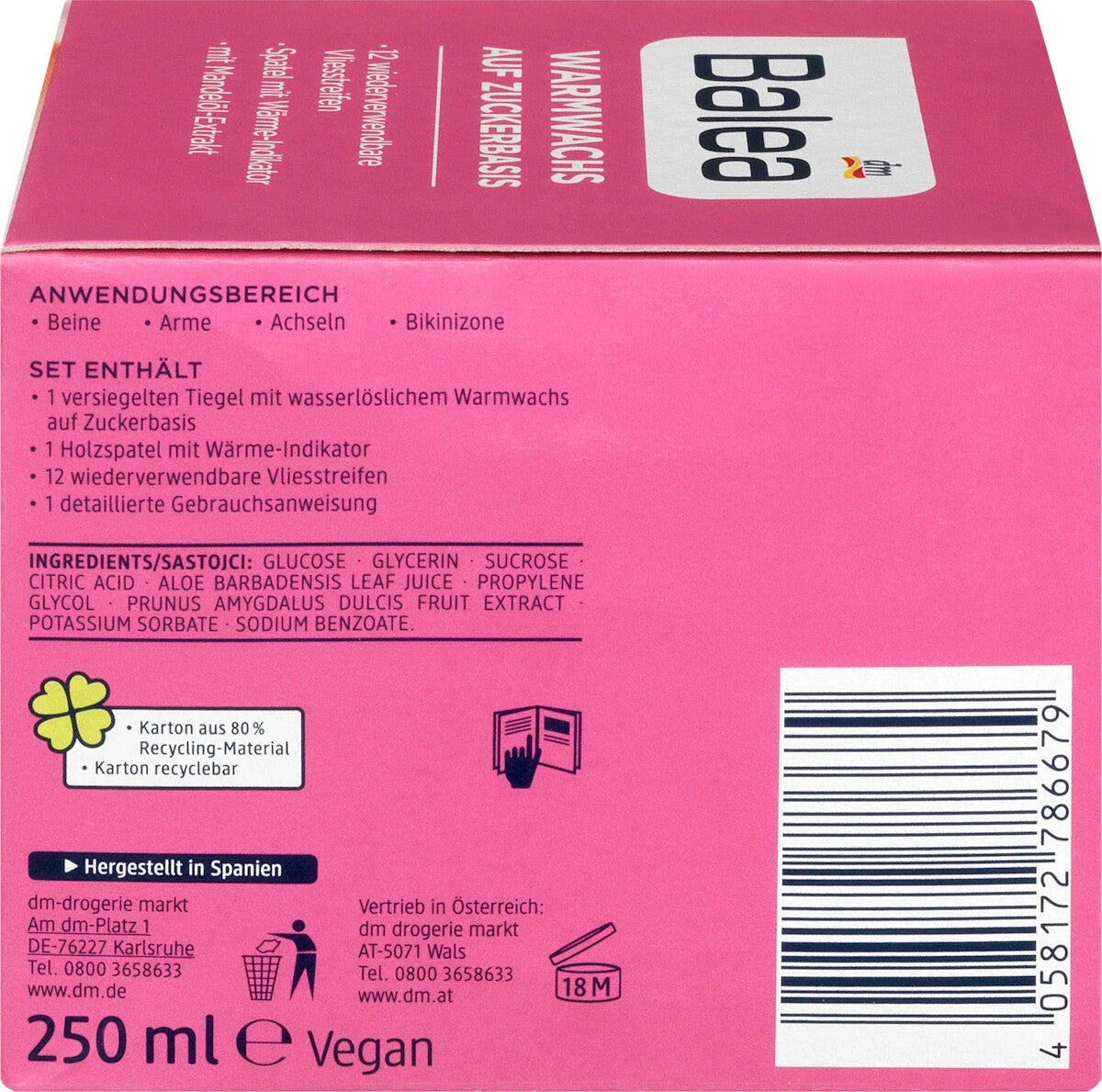 Balea Warmwachs auf Zuckerbasis, 250 ml, neu&ovp