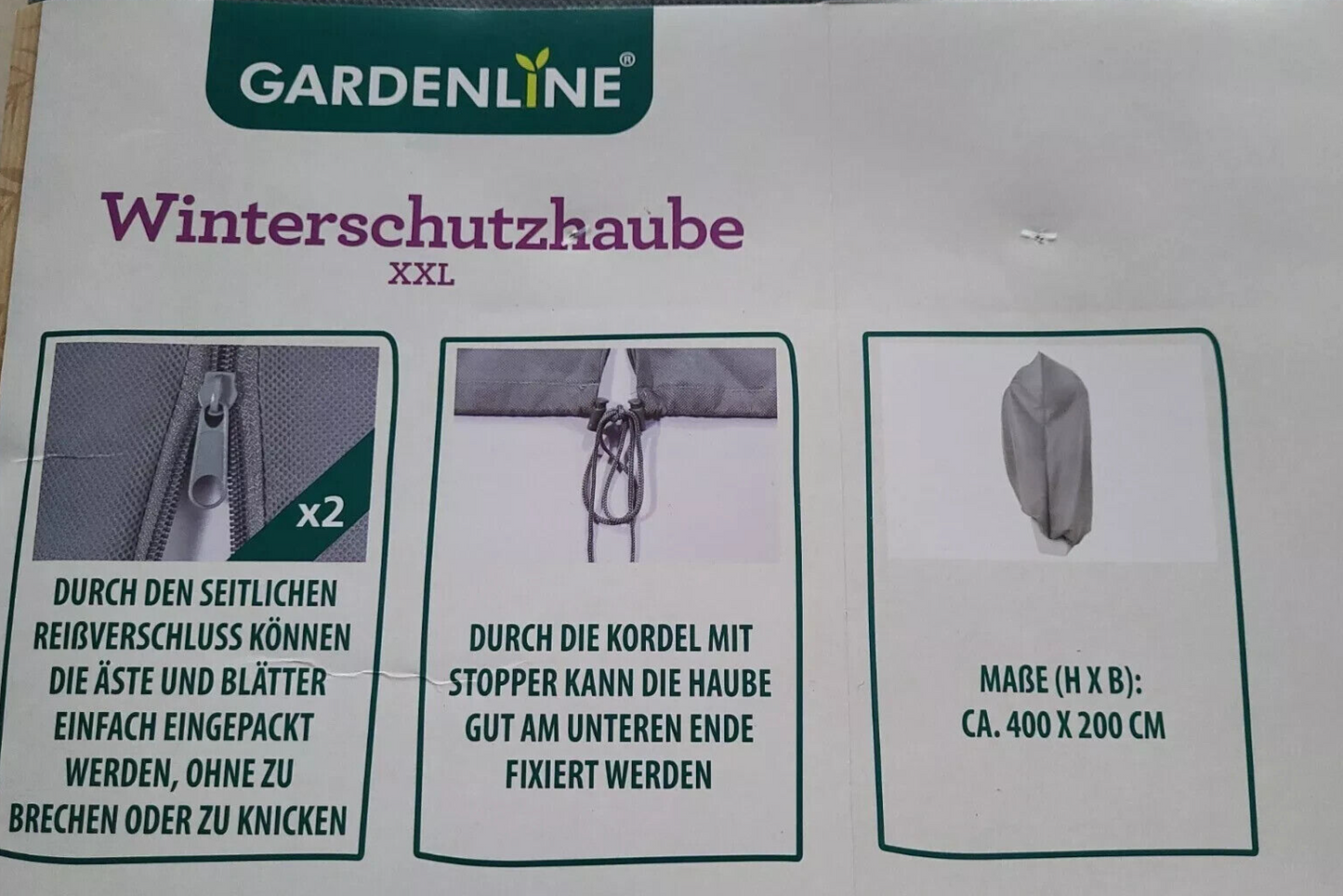 Gardenline Winterschutzhaube XXL, Vlies mit Reißverschluss, neu 400cm×200cm