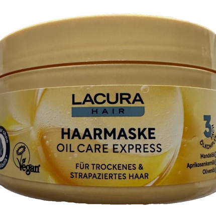 LACURA matu maska ​​Oil Care Express, trīskāršs eļļu komplekss, vegāna, jauna un noslēgta