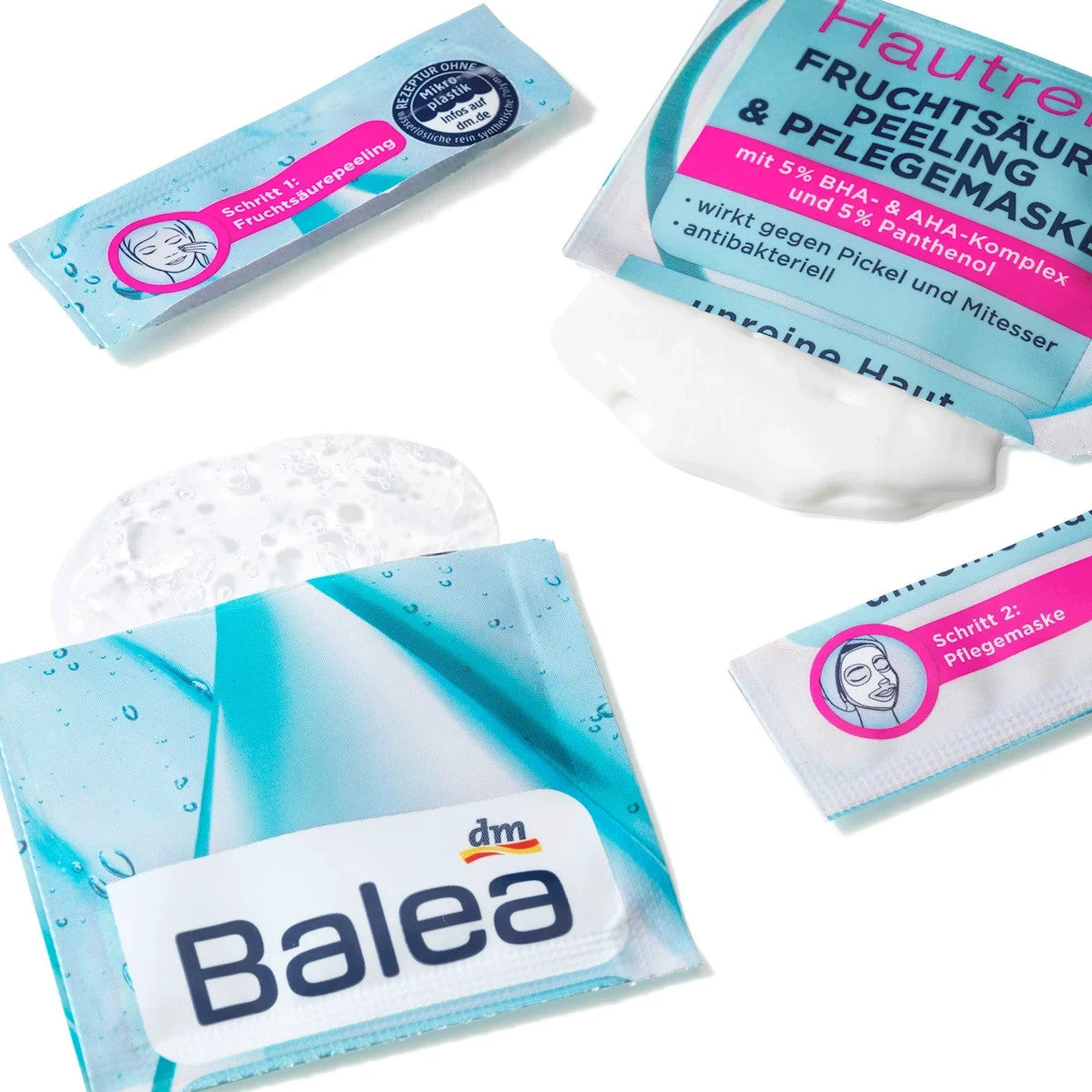 Balea Hautrein 2in1 Fruchtsäure Peeling & Pflegemaske, 2x2 Stück á 8 ml, neu