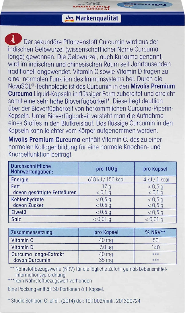Mivolis Premium kurkumas kapsulas, 30 kapsulas, 19 g, jaunas un aizzīmogotas